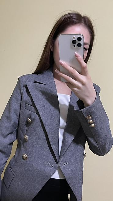 Пиджаки, жакеты: Женский двубортный пиджак в классическом стиле - Цвет: серый меланж - — 8