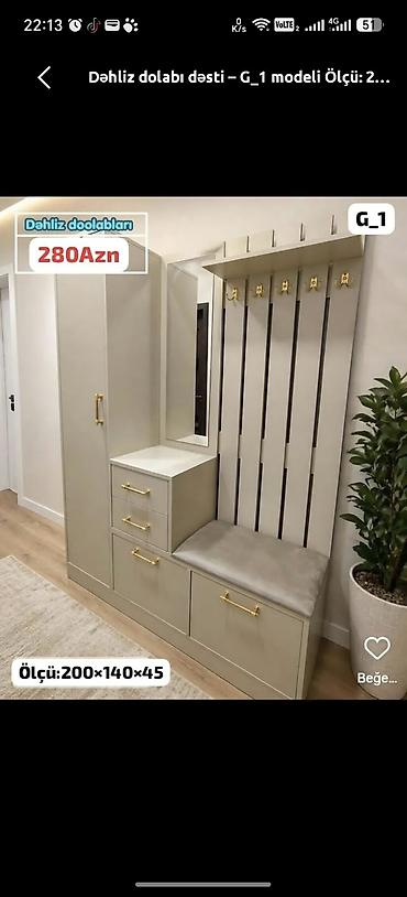 Dəhliz dolabı dəsti – G_1 modeli Ölçü: 200 × 140 × 45 sm Qiymət
