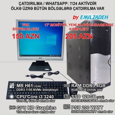 Masaüstü kompüterlər və iş stansiyaları: Masaüstü Kompüter "Qori DDR3 1155 H61/Core i3 3240/4GB Ram/128GB SSD"