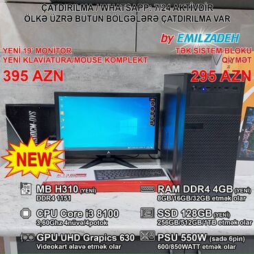 Digər kompüter aksesuarları: Masaüstü kompüter "atx 320-2 ddr4 1151 h310/core i3 8100/4gb ddr4