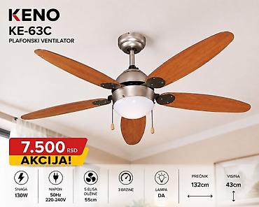 garmin srbija: KENO KE-63C plafonski ventilator sa lampom - Snaga: 130 W - Napon — 1