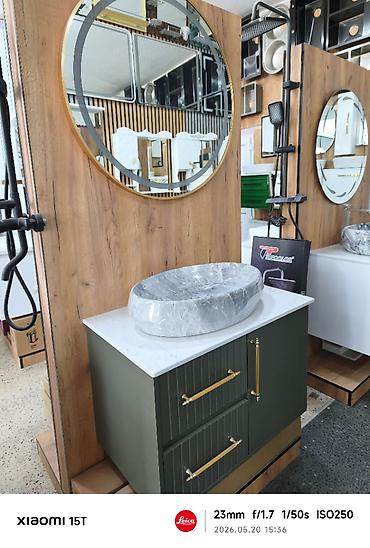 Santexnika: Mərmər üstlü hamam mebeli və masaüstü lavabo dəsti - Üst: ağ rəngli — 1
