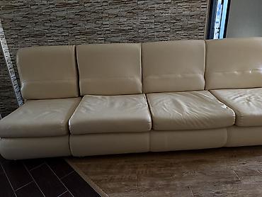 Диваны: Bej rəngli geniş modern dəri divan (açılıb çarpayı olur) * Növ: Künc — 2