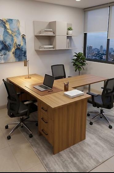 Ofis mebeli: Ofis üçün L formalı iş masası dəsti - Dizayn: L formalı geniş iş — 1