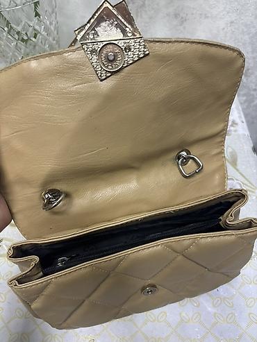 Çantalar: Bej rəngli quilted (romb tikişli) qadın çantası - Material: yumşaq — 3