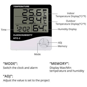 məişət: HTC-2 Termometr Eyni anda daxili həm də çöl temperaturu ölçür. Bir çox