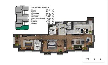 жк archa: 3 комнаты, 120 м², Арча-Бешик ж/м Элитка, 11 этаж, ПСО (под самоотделку) — 1