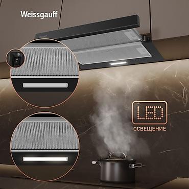 вытяжки кухонные: Weissgauff TEL 600 2M Black Glass — встраиваемая телескопическая — 3