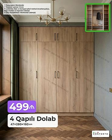 Sifarişlə mebel: Düz dolab, Yataq otağı üçün, Paltar üçün, Açılan, Korpuslu, 4 qapılı — 1