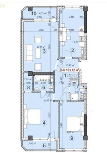 парк авен: 3 комнаты, 103 м², Элитка, 4 этаж, Без ремонта