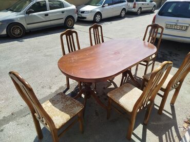 Qonaq otağı üçün, İşlənmiş, Açılmayan, Oval masa, 6 stul