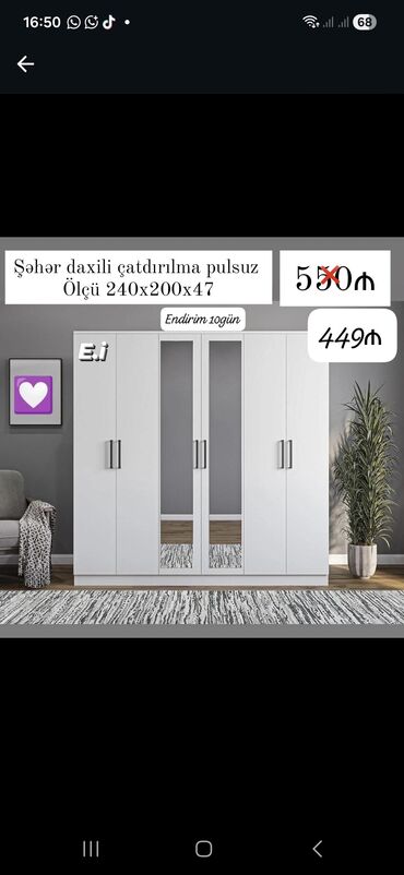 Dolablar: Açılan, 6 qapı Düz dolab, Qarderob, paltar dolabı — 9