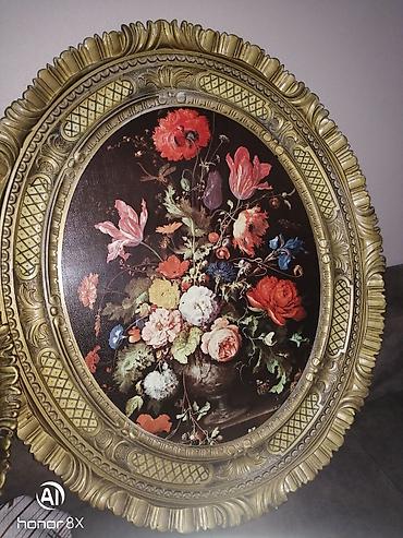 sufre dekoru: Oval dekorativ rəsm tablo - Mövzu: klassik üslubda çiçək — 1