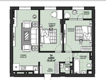 2 комн квартиру: 2 комнаты, 70 м²