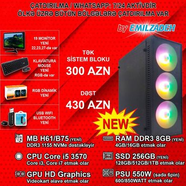 Masaüstü kompüterlər və iş stansiyaları: Sistem Bloku "Mini ATX 340-14 DDR3 1155 H61/Core i5 3570/8GB Ram/256GB