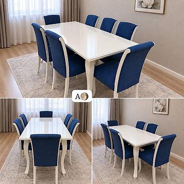 Qonaq otağı üçün, İşlənmiş, Açılan, Dördbucaq masa, 8 stul