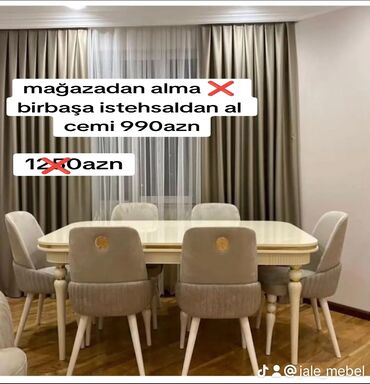 metbex stol stullari instagram: Mətbəx üçün, Qonaq otağı üçün, Yeni, Açılmayan, Dördbucaq masa, 6 stul