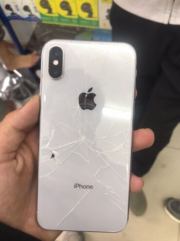 покупка сломанных телефонов: IPhone X, Б/у, 64 ГБ, Белый, Зарядное устройство, Защитное стекло, Кабель