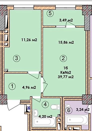 1 комната, 40 м², Элитка, 2 этаж, ПСО (под самоотделку)
