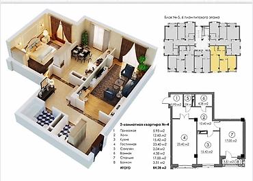 памир строй квартиры: 2 комнаты, 85 м², Асанбай мкр Элитка, 7 этаж, ПСО (под самоотделку) — 2