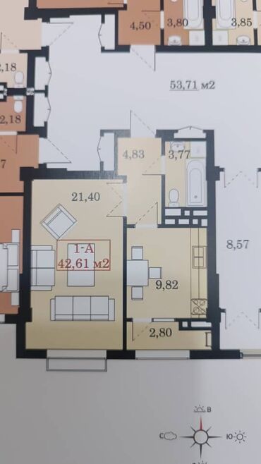 Продажа квартир: 1 комната, 43 м², Элитка, 11 этаж, ПСО (под самоотделку)