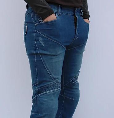 Farmerke: Muške jeans pantalone – biker/karirano šivenje - Model: slim/straight — 14