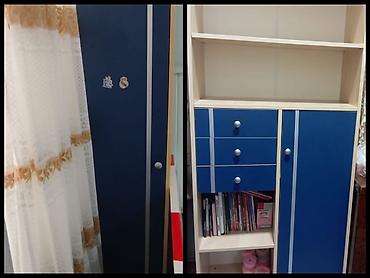 Uşaq dolabları: Mavi-açıq ağ tonlarda çoxfunksiyalı uşaq/yeniyetmə şkafı və rəf — 1