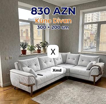 Диваны: Künc Divan – 300 × 200 sm Qiymət: 830 AZN - L‑şəkilli dizayn, 300 — 1