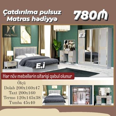 Çarpayılar: Yataq otağı mebel dəsti, dəstə daxil olan dolab, taxt, termo və tumba