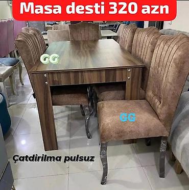 Masa dəsti – 320 AZN - Komplekt: düzbucaqlı yemək masası + 6 ədəd