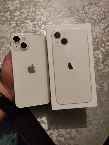 Apple iPhone: IPhone 13, 128 GB, Starlight, Simsiz şarj, Face ID, Sənədlərlə