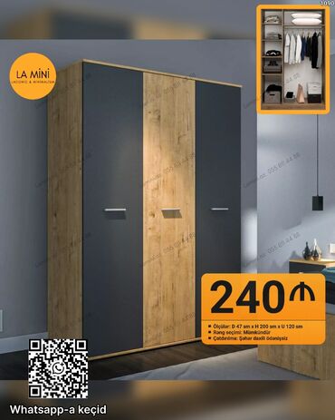 metbex dolab: Yeni, Açılan, 3 qapılı Düz dolab, Qarderob, paltar dolabı, Azərbaycan