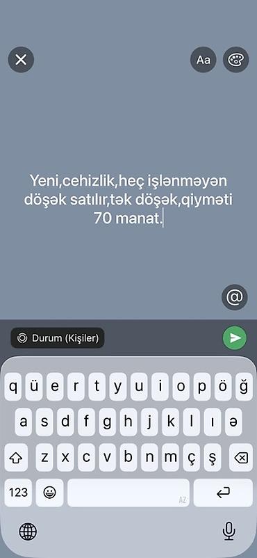 döşək qiymətləri: Tək ölçülü döşək satılır. Yeni, cehizlik, heç işlənməyib. Qiymət: 70 — 1