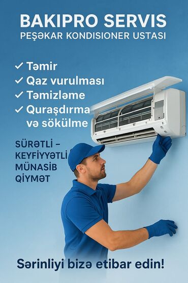 elektrik usdasi: Təmir, Split kondisionerlər, Təmizləmə, Zəmanətlə