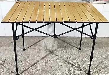 maša i meda: Sklopivi kamp sto – aluminijumska ploča sa izgledom drveta, čelični — 3
