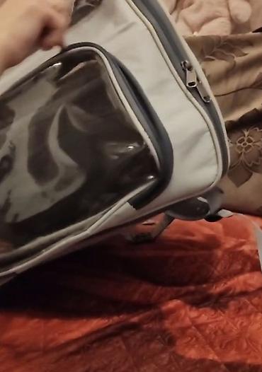 Зоотовары: Ev heyvanları üçün daşıma çantası/backpack tipli daşıyıcı. Açıq boz — 3
