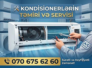 Kondisionerlərin təmiri sökülməsi yuyulması, qaz vurulması boruların