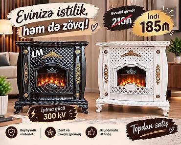 - Elektrik dekorativ kamin – zərif klassik dizayn - Rənglər: qara və