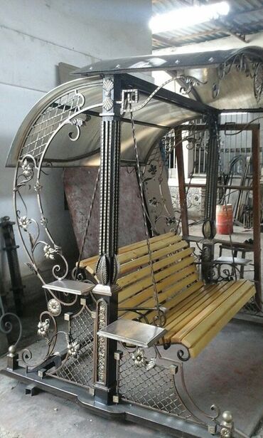 Садовые качели: Садовые качели Металл, Со спинкой, С крышей — 4