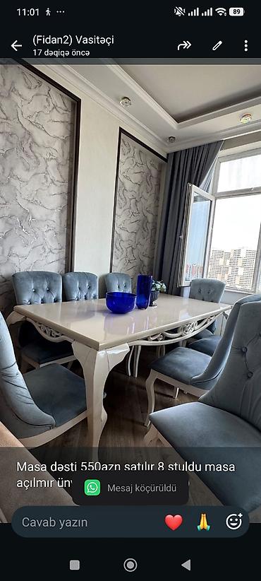 Masa dəsti 550azn satılır 8 stuldu masa açılmır ünvan Yasamal (fidan