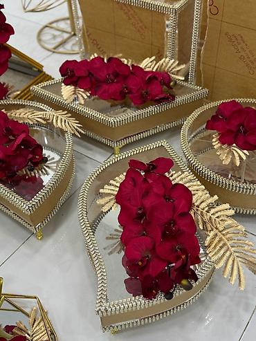 ramazan dekor: Xonca Toy ve Nisan ucun Qızıl rəngdə dekorativ güzgü və təqdimat dəsti — 3