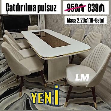 Yemək otağı dəsti – masa və 8 stul - Masa ölçüsü: 2.20 x 1.10 m -