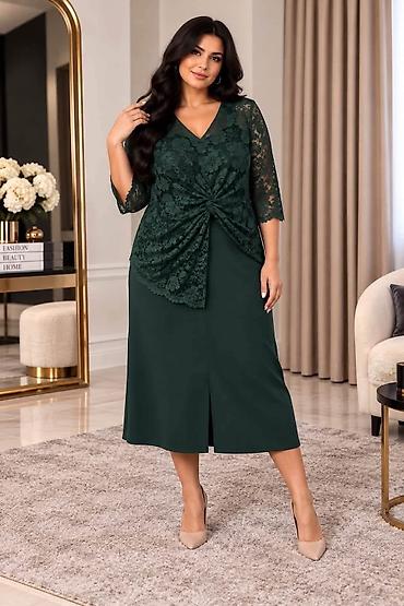 baletanke elegantne: Elegantna midi haljina sa čipkom – plus size - Kroj: A-linija do — 2