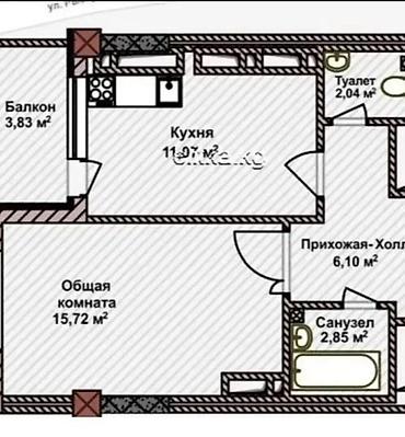 Батирлер: 1 бөлмө, 40 м², Ош базары Элитка, 5 кабат, ПСО (өз алдынча бүтүрүү) — 2