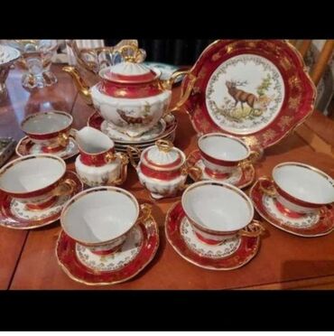 Чайные наборы и сервизы: Чайный набор, цвет - Красный, Мадонна, 6 персон
