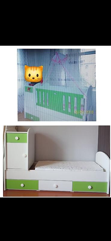 perde ikinci el: Oğlan və qız üçün, İşlənmiş, Dördbucaq, Beşik, Matras ilə, Yellənmə mexanizmsiz — 1