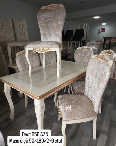mdf material: Qonaq otağı üçün, Yeni, Açılan, Dördbucaq masa, 6 stul