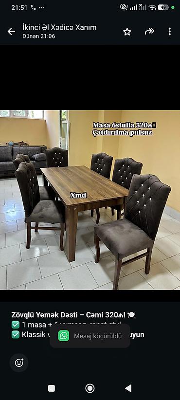 et: *Zövqlü Yemək Dəsti – Cəmi 320₼! 🍽️* ✅ 1 masa + 6 yumşaq, rahat stul — 1