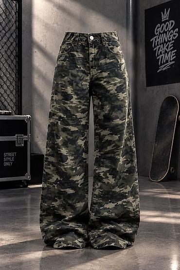 oversize salvar: Kamo printli geniş kəsimli cins şalvar - Stil: Streetwear/skate — 1