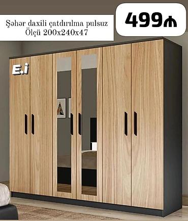 kiparis agaci: - 6 qapılı geyim şkafı - Rəng: ağac teksturalı önlər + tünd yan — 1